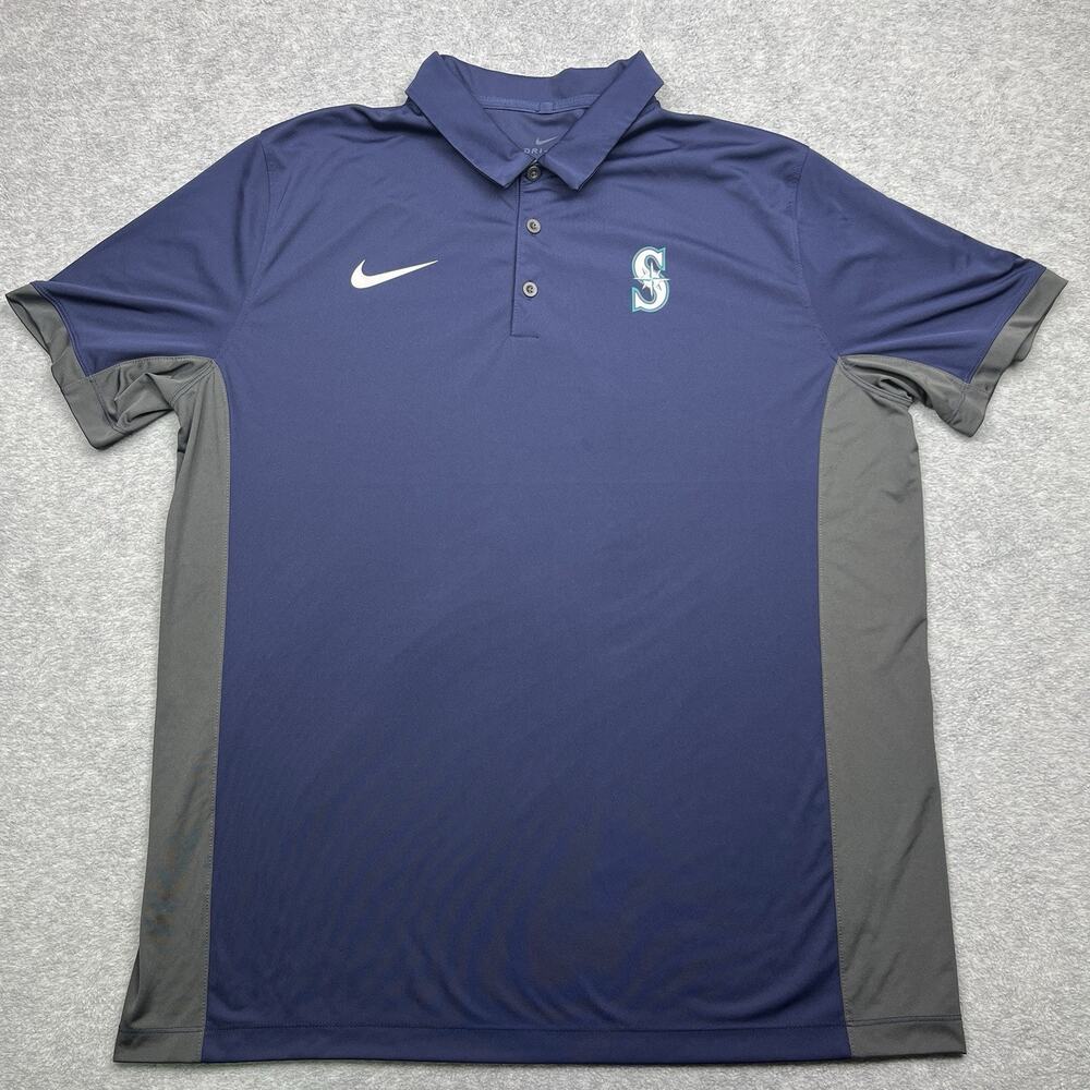 Nike Seattle Mariners Polo Shirt XL Gray Blue Short Sleeve Performance Stretch